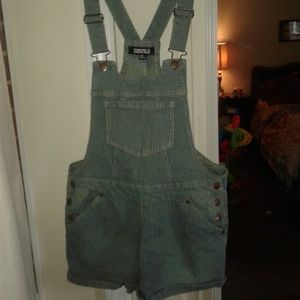 forever 21 premium denim overalls striped size L